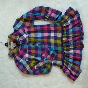 Arizona girls madras ruffled long sleeve shirt